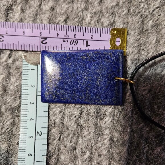 COPY - NWOT, dark lapis lazuli, pyrite specks, rectangle, pendant, black leathe… - Picture 4 of 5